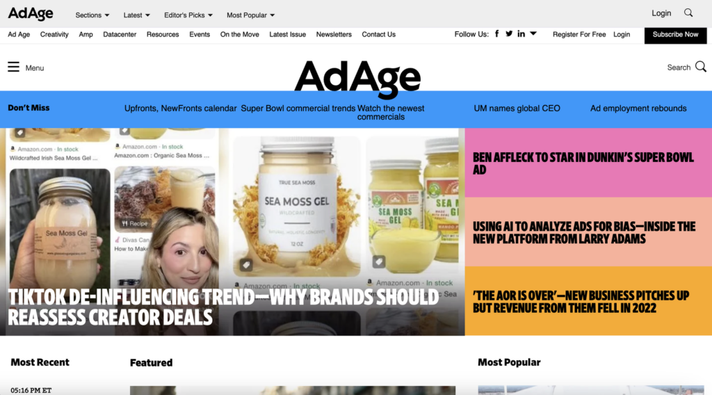 Screenshot of AdAge