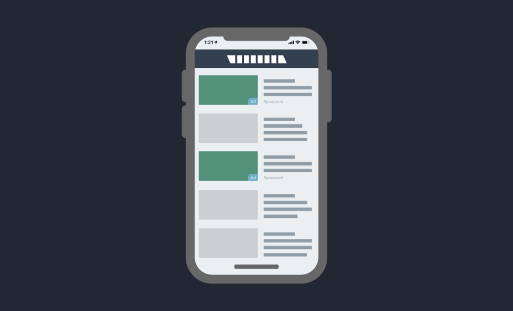 Illustration of a mobile native ad on a newsfeed