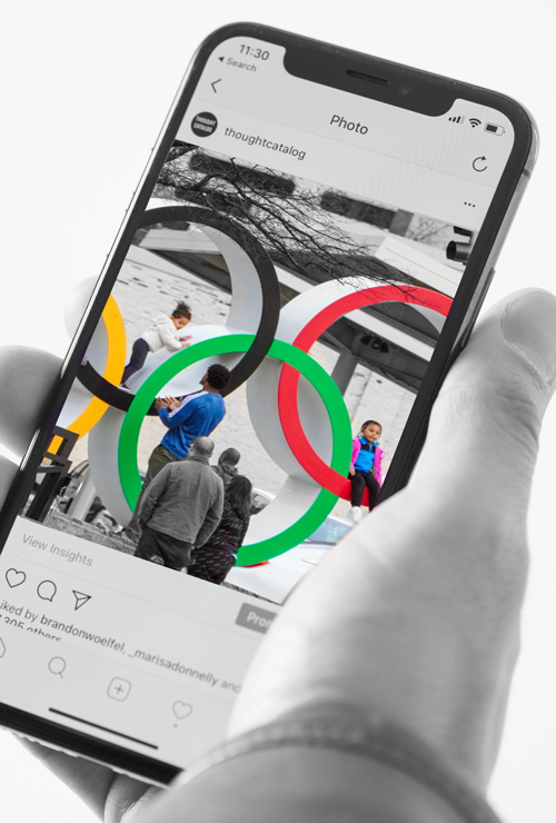 Phone with instagram post of olympics sculpture 